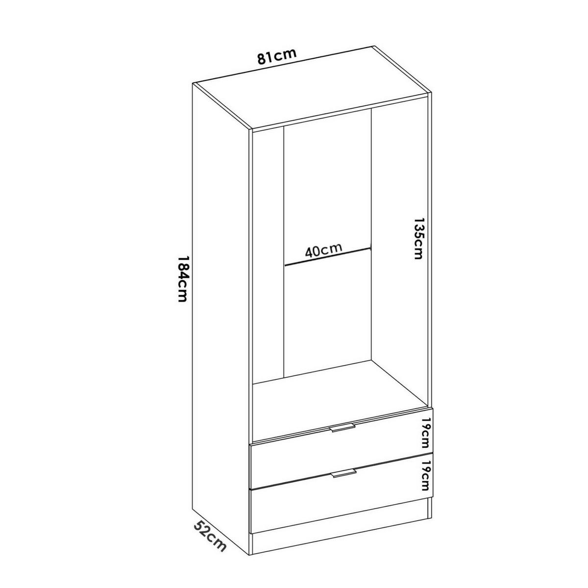 KLEIDERSCHRANK 2 TÜREN Eiche 52/81/184 cm - Braun, Holzwerkstoff (81/184/52cm) - DMORA