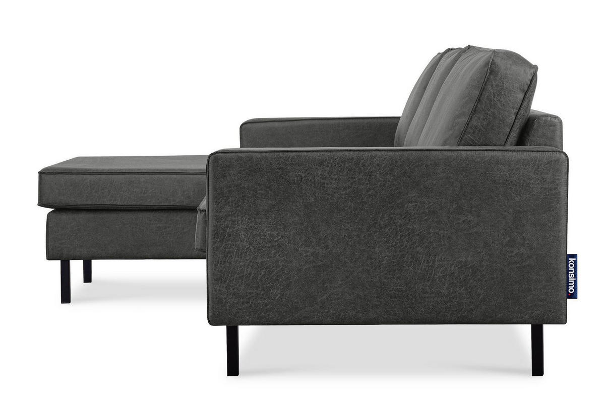 ECKSOFA-LINKS INVIA mit Armlehnen vintage, Lederoptik-Stoff, dunkelgrau - Dunkelgrau/Schwarz, Textil (234/160cm) - KONSIMO®