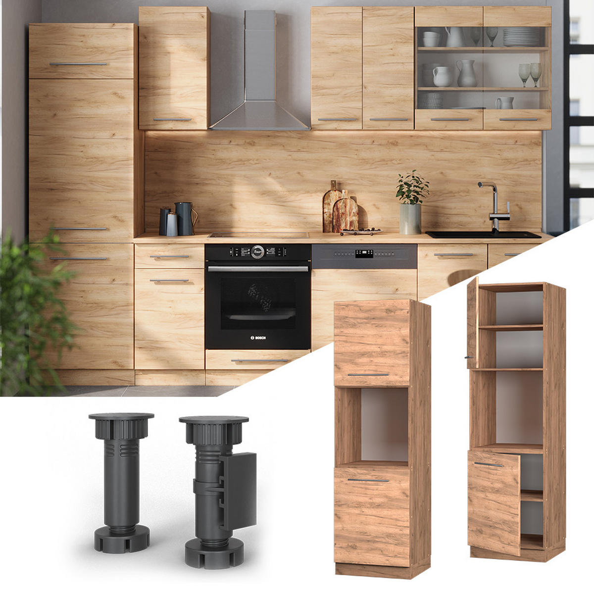 HERDUMBAUSCHRANK Fame-Line Goldkraft Eiche 60 cm offen - Honigeiche, Holzwerkstoff (60/206.8/58cm) - Vicco