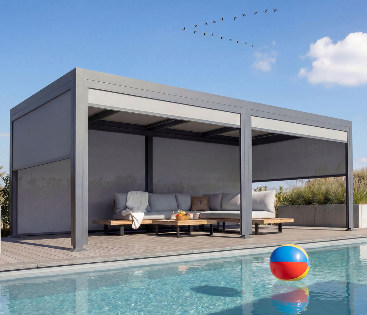 ALU PERGOLA MIT SEITENWAND Anthrazit - Anthrazit, Metall (590/224/306cm) - MCW