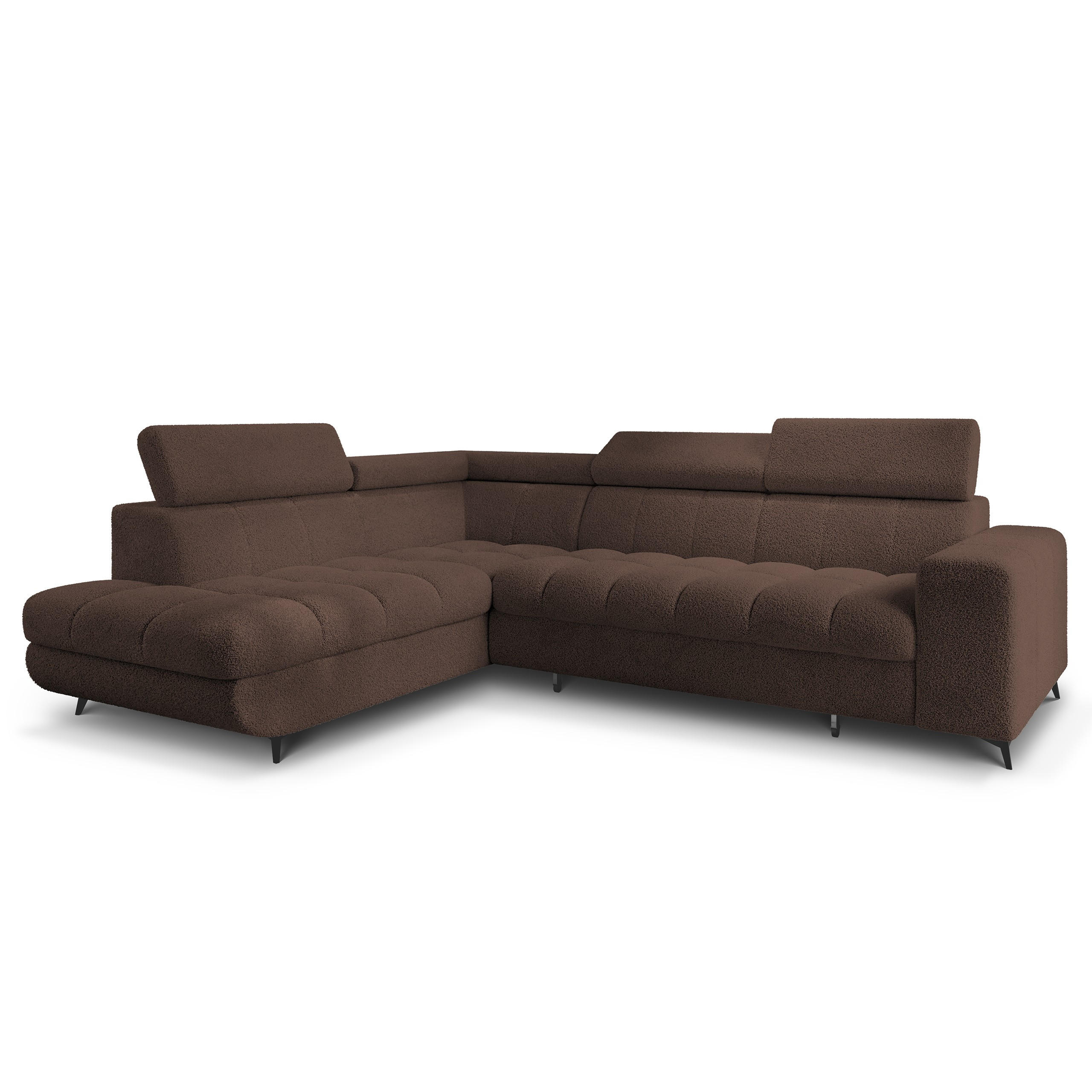 ECKSOFA MORIVA Q L-S Braun Boucle-Stoff mit Schlaffunktion - Braun, Holzwerkstoff/Textil (253/190cm) - MASSENO