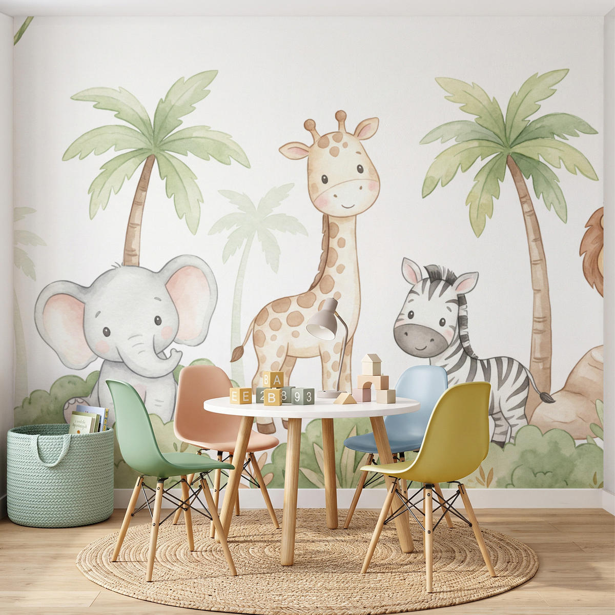 KINDERTAPETE - Tiere - Dschungel - Pastell - 300x240 cm - Weiß, Papier (300/240cm) - OnlyWow