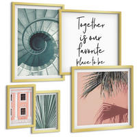 BILDER SET 5er Set - 50x50 cm & 20x30 cm & 40x60 cm Goldrahmen - Architektur-Pastellmuster - Goldfarben, Kunststoff (40/60cm) - TULUP