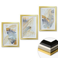 WANDBILDER 3er Set - 20x30 cm Goldrahmen - Hellblau-beige Blätter - Goldfarben, Kunststoff (20/30cm) - ArtPrintCave