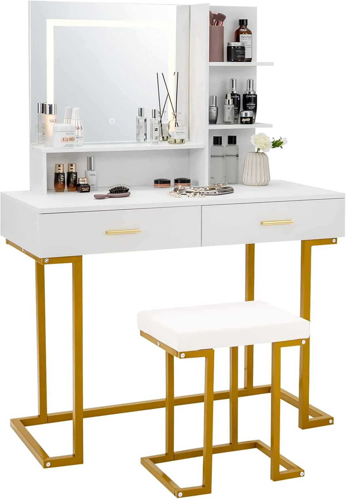 SCHMINKTISCH mit LED Beleuchtung Weiß - Weiß, Holz (45/137/100cm) - COSTWAY