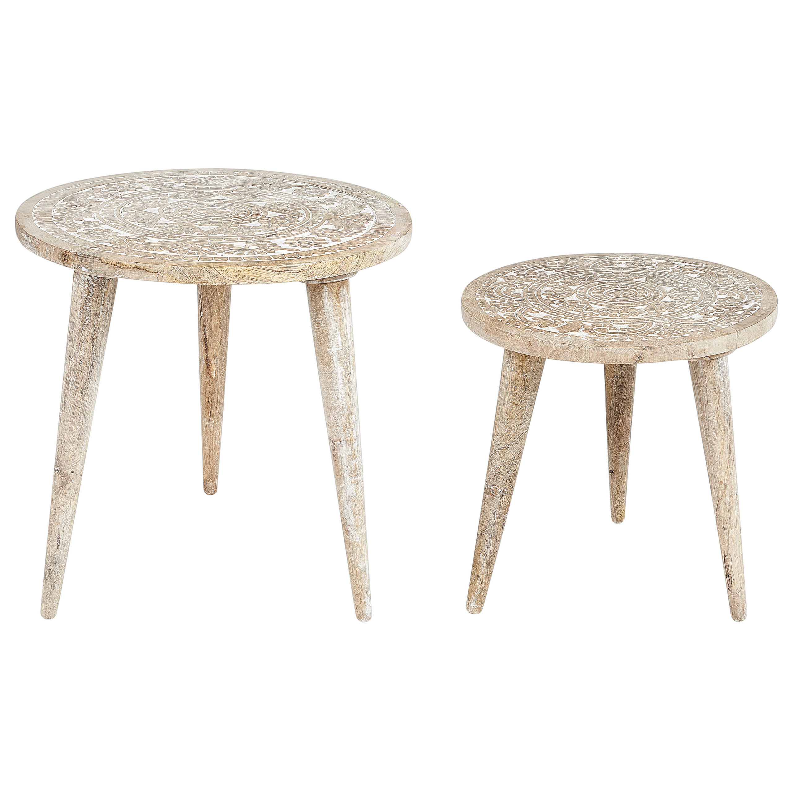 BEISTELLTISCH 2er-Set Rund Holz, Weiß Uday - Hellbraun, Holz (35/35cm) - Beliani