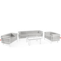 GARTENLOUNGE-SET TRIGLO 1x Tisch, 2x Sessel, 1x Sofa 3-Sitzer, 4-tlg., Modern, Weiß - Dunkelgrau/Weiß, Glas/Textil - KONSIMO®