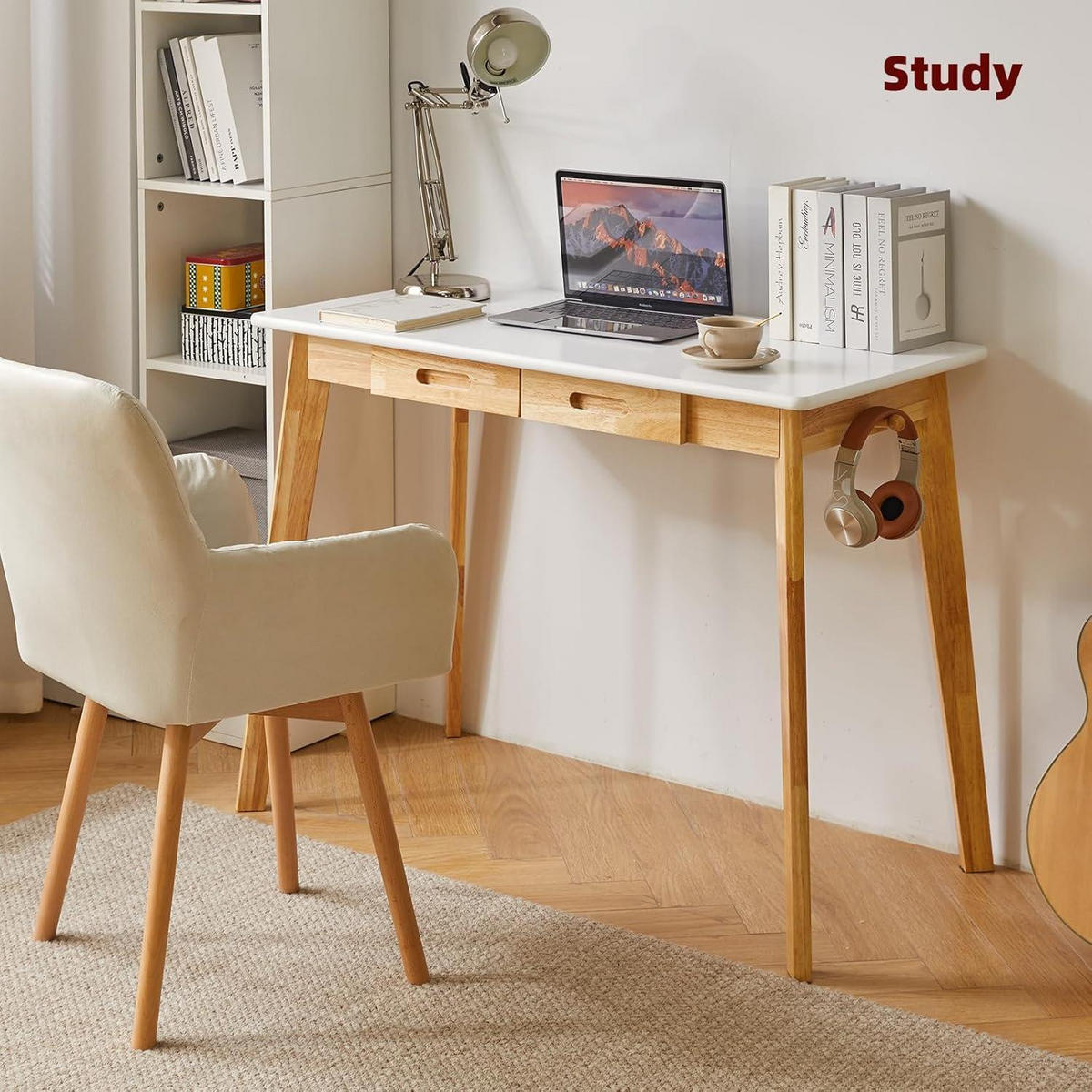 COMPUTERTISCH Holz Weiß mit Schublade und Hängestange 100 x 50 x 75 cm - Weiß, Holz (100/50/75cm)