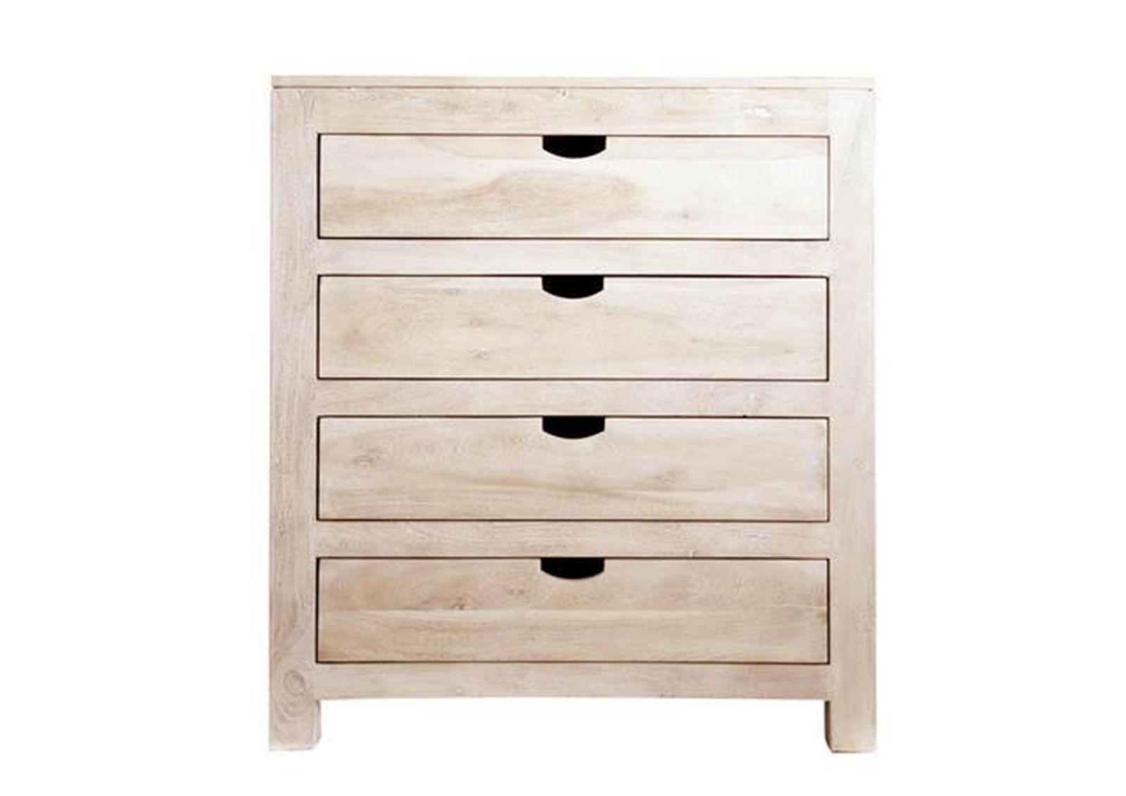 KOMMODE Akazie 85x42x95 white stone getüncht NATURE WHITE #85 - Beige, Holz (85/95/42cm) - Massivmoebel24