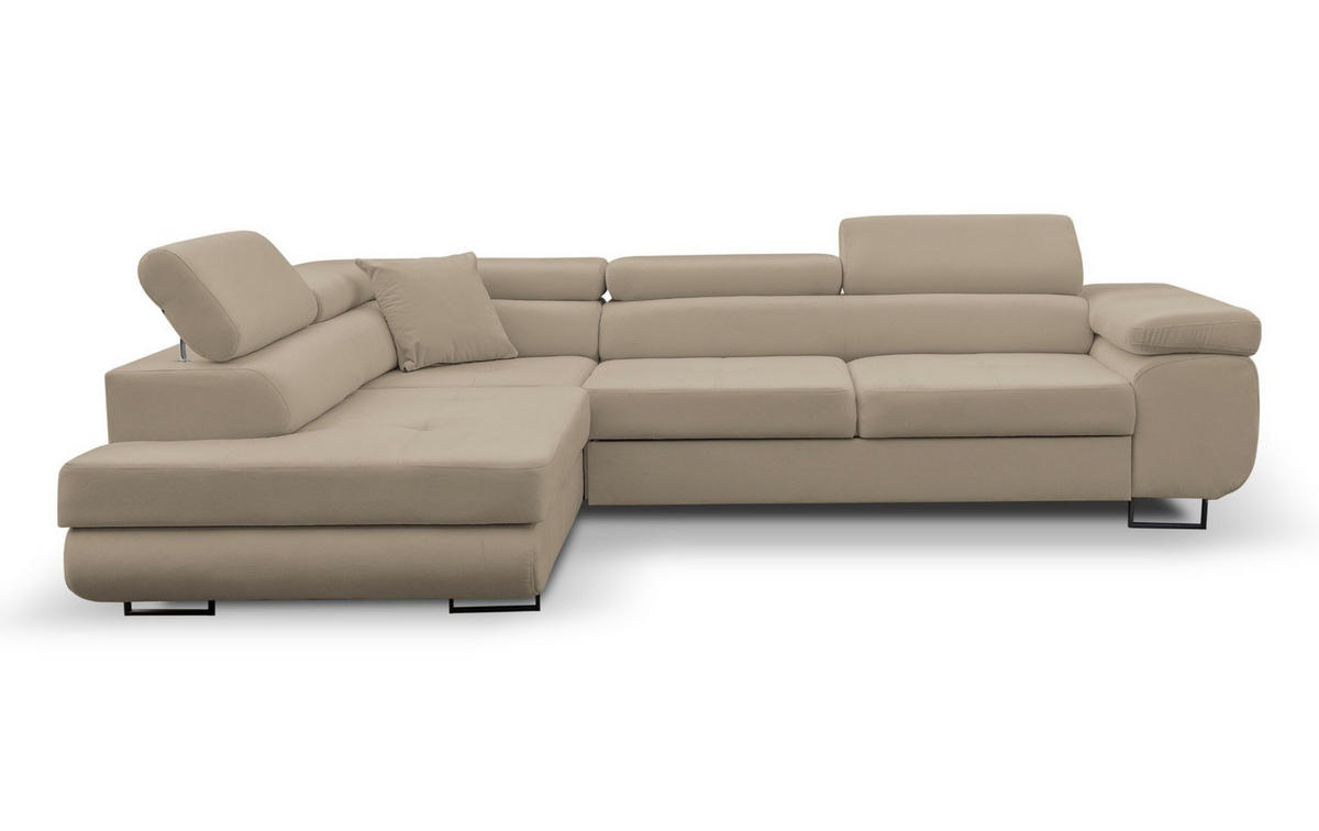 ECKSOFA Jerry in L-Form mit Schlaffunktion und Bettkasten, Farbe: Beige, Veloursstoff, Ottomane Links - Beige, Textil (202/275cm) - VENASI MÖBEL