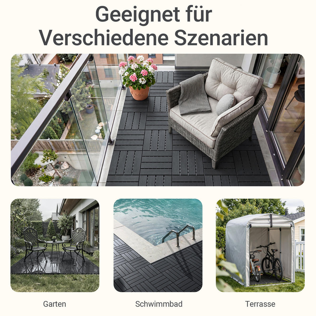 TERRASSENFLIESEN 15 Stück Grau 30.5x2x30.5 cm - Grau, Kunststoff (30.5/30.5/2cm) - SoBuy