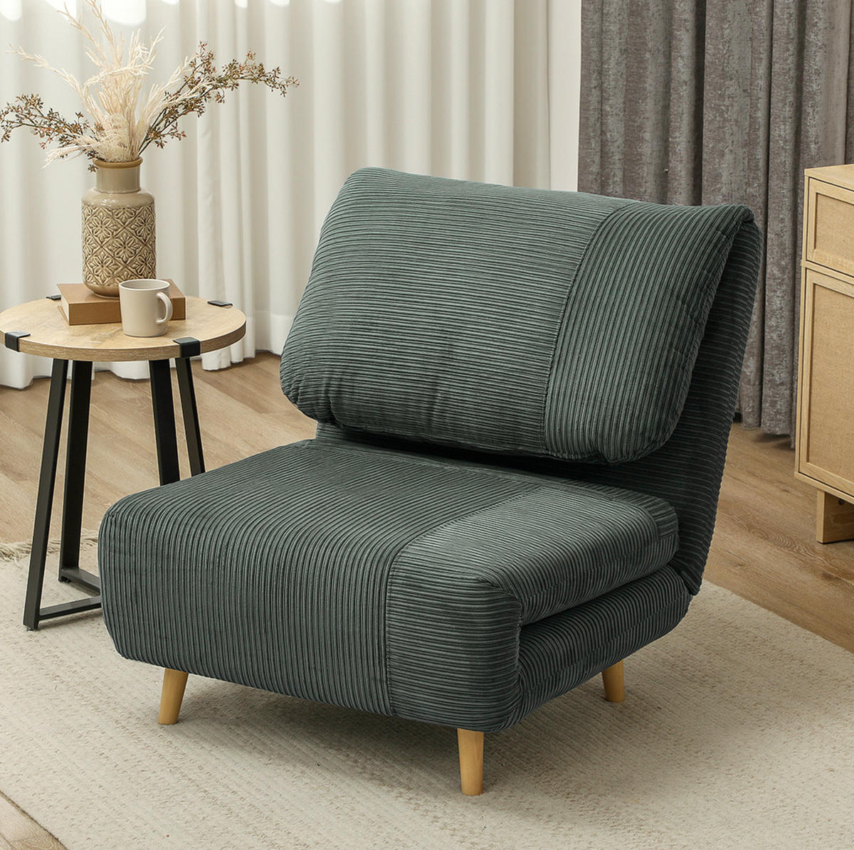 SCHLAFSESSEL 82/89/83 cm grün aus Polyester mit Schlaffunktion - Grün, Textil (89/83/82cm) - OKWISH