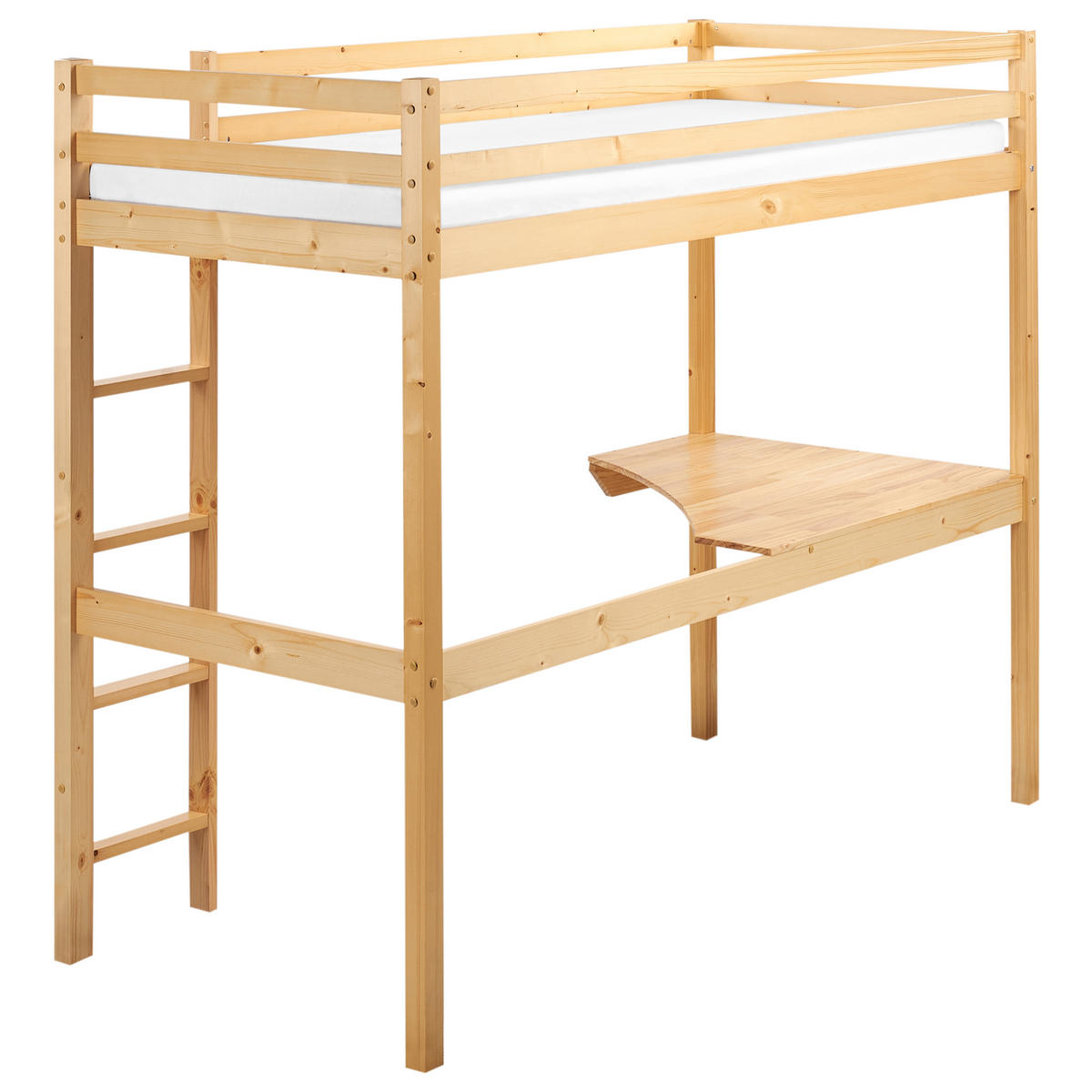 HOCHBETT MIT SCHREIBTISCH 90x200 cm Heller Holzfarbton Loury - Hellbraun, Holz (90/200cm) - Beliani