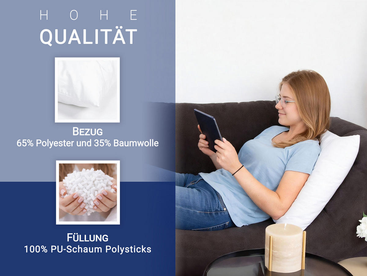 KISSEN, 60x80 cm, 65% Polyester, 35% Baumwolle, Weiß - Weiß, Textil (60/80cm) - Zollner