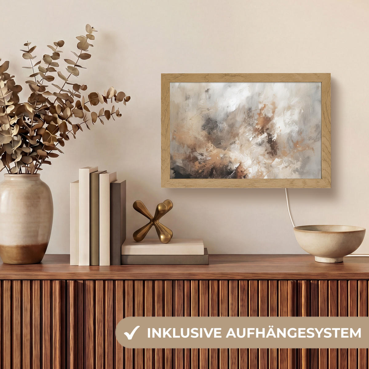 STOLNÍ LAMPA Barva - abstraktní - béžová - umění 30x20 cm - jabloňová, kompozitní dřevo (8/30/20cm) - OnlyWow