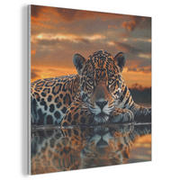 AKUSTIKBILD Natur - Leopard - Tier - Sonnenuntergang - Modern Wandbilder 60x60 cm - Orange, Kunststoff (60/60/0.9cm) - MuchoWow
