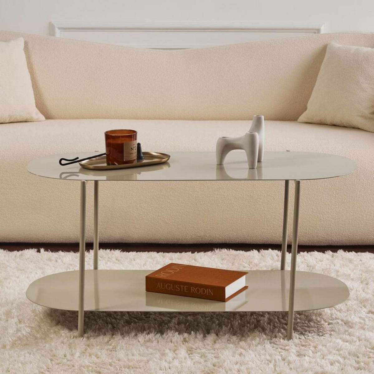 COUCHTISCH mit 2 ablagen mit abgerundeten kanten 51/100/45 cm - Taupe, Metall (104/51/45cm) - Calicosy