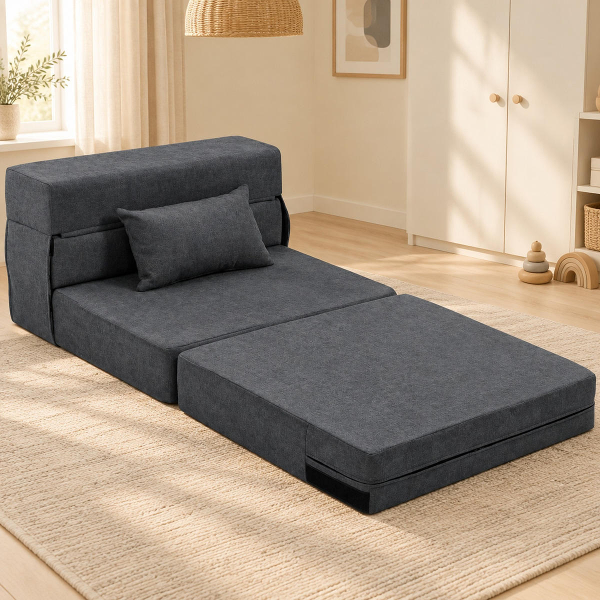 SCHLAFSESSEL 3-in-1 klappbar als Bodensofa, Chaiselongue, Bett 80/80/64 cm Dunkelgrau - Dunkelgrau, Textil (80/64/80cm) - Redom