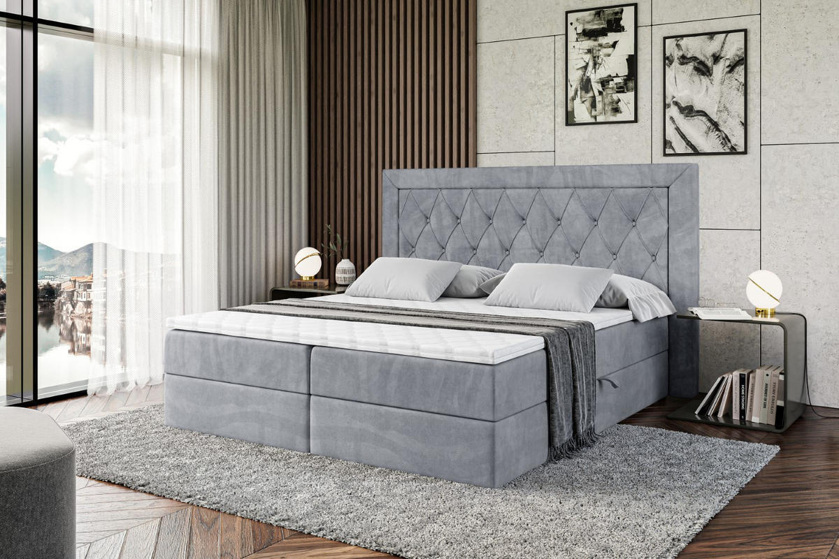BOXBETT mit H4-Matratze und Lattenrost - NOEL - 200x200 Grau - Grau, Holzwerkstoff (200/200cm) - ALTDECOR