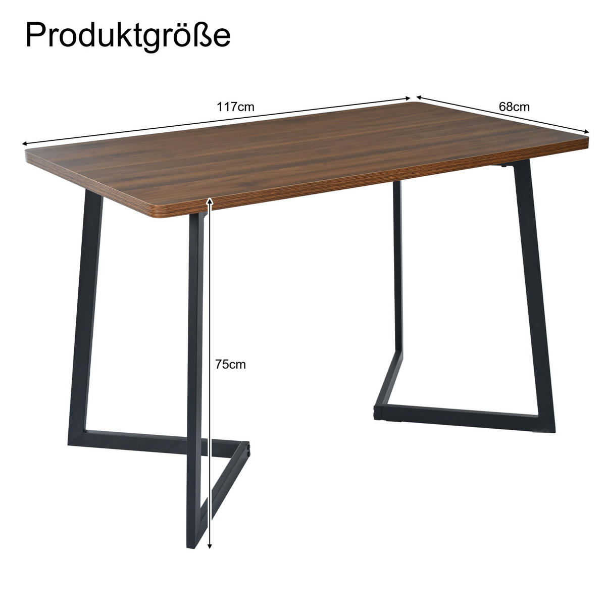 ESSTISCH 117/75/68 cm Schwarz/Nussbaumfarben aus MDF mit Metallgestell - Braun, Holzwerkstoff (117/68/75cm) - OKMYHOME