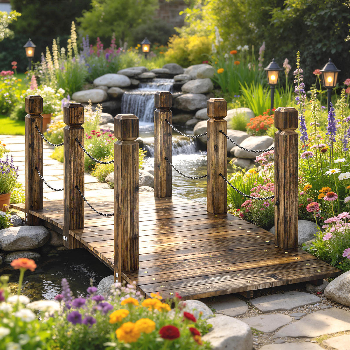 GARTENBRÜCKE,HOLZBRÜCKE 1,51m,karbonisiert - Schwarz, Holz (151/68/54.5cm) - Vallsero