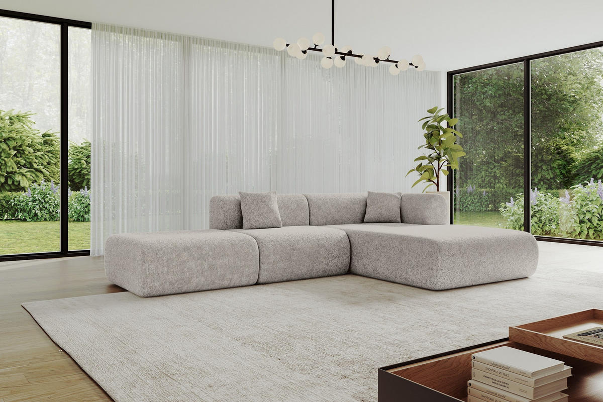 ECKSOFA Ottomane Rechts OVLY-L 289x176x71 Hellgrau Chenille - Hellgrau/Schwarz, Holzwerkstoff/Kunststoff (289/176cm) - ALTDECOR