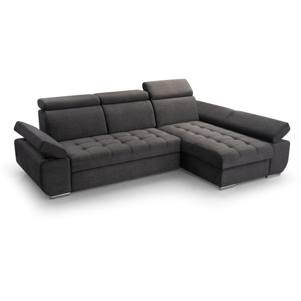 ECKSCHLAFSOFA Bianca dunkelgrau rechts - Chromfarben/Dunkelgrau, Textil (264/165cm) - Beautysofa
