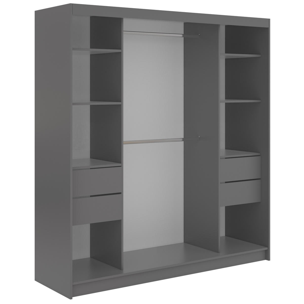 SCHWEBETÜRENSCHRANK mit Schubladen 200 - DUBROWNIK - Grau mit Spiegel - Alufarben/Grau, Holzwerkstoff/Metall (200/216/61cm) - MKS