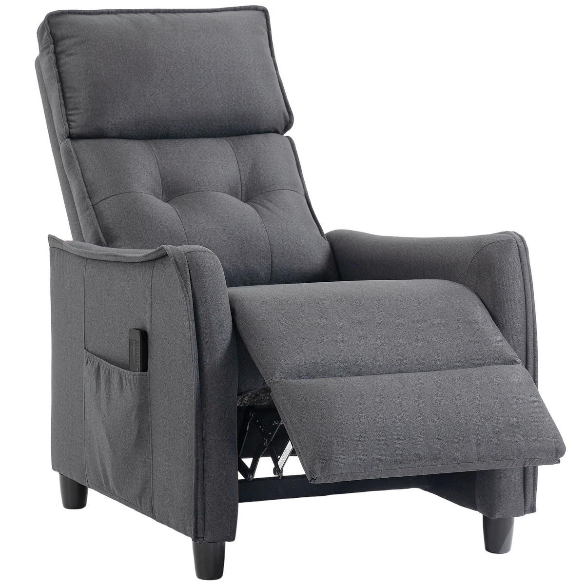 RELAXSESSEL,VIBRATIONSMASSAGE Leinen-Optik zurückklappbar Federpolster Fußstütze,grau - Grau, Textil (69/104/93cm) - Vallsero