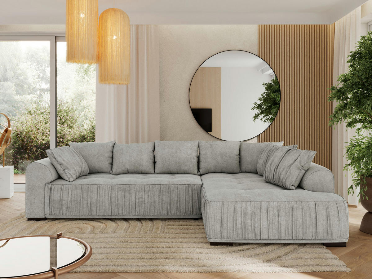ECKSOFA ORTA Hellgrau Stukture - Rechts - Hellgrau/Schwarz, Textil (200/325cm) - MKS