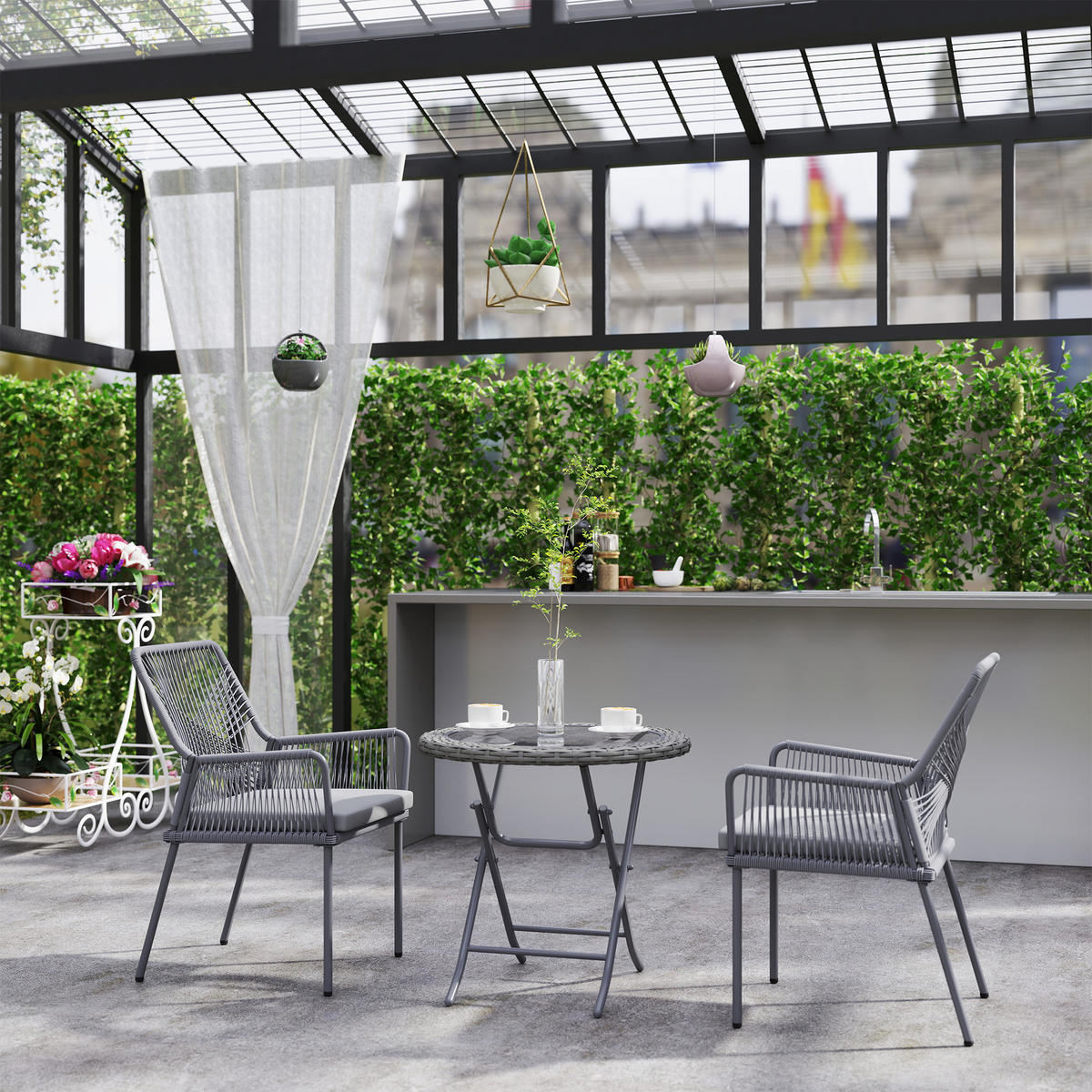 2ER-SET GARTENSTÜHLE DE-06723 mit waschbaren Kissen & Armlehnen Dunkelgrau - Dunkelgrau, Kunststoff/Metall (61/84/57cm) - ComfortXL