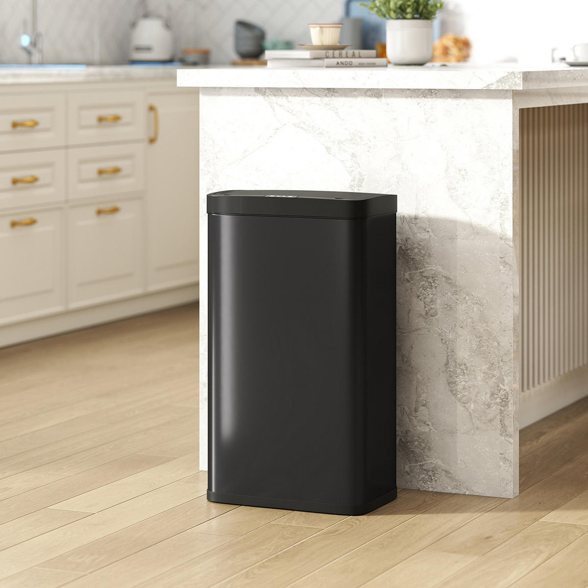 MÜLLEIMER 45L mit Infrarotsensor und Soft-Close Schwarz 38/25,5/67,5 cm - Schwarz, Metall (25.5/67.5/38cm) - Rolipo