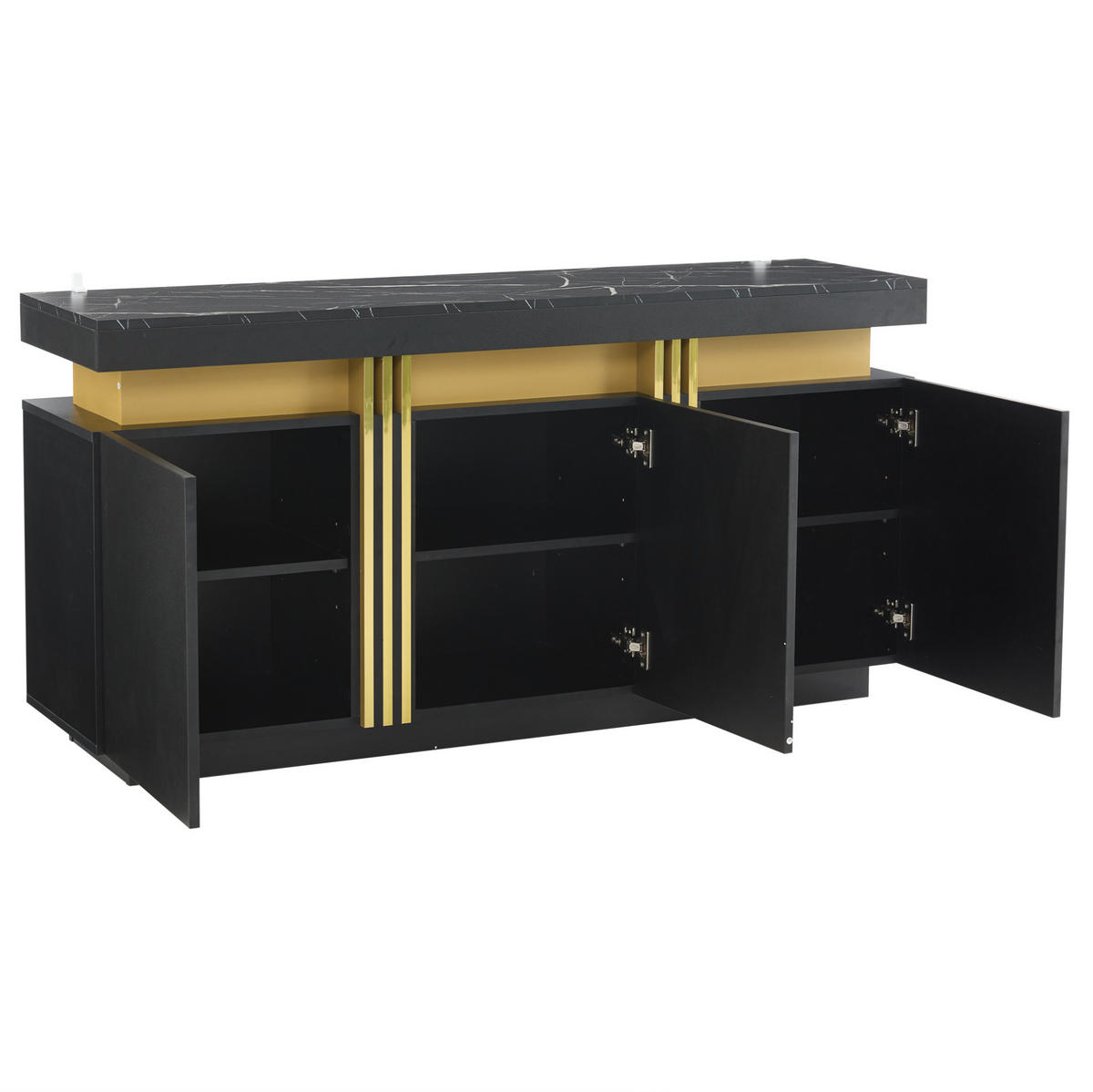 SIDEBOARD 140/38/70 cm aus Spanplatte mit 3 Türen und verstellbaren Einlegeböden Schwarz - Schwarz, Holzwerkstoff (140/70/38cm) - Modenvie