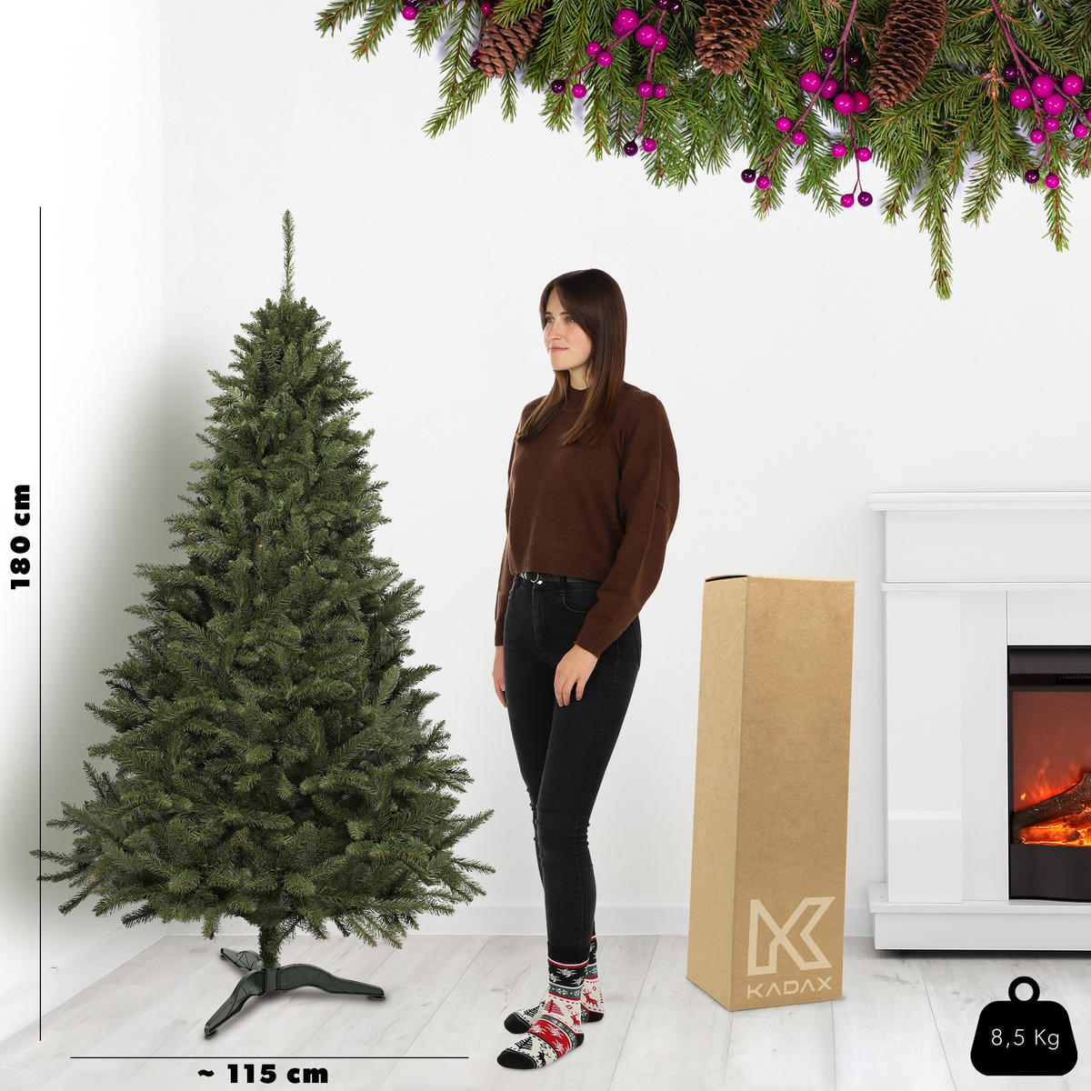 KADAX Künstlicher Weihnachtsbaum Fichte 180 cm Naturkaukasisch - Grün, Kunststoff (180cm) - KADAX