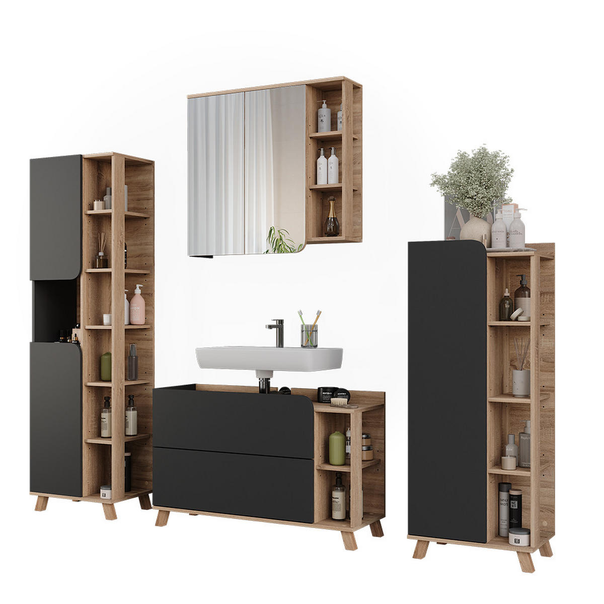 BADMÖBEL-SET Karen Sonoma/Anthrazit 4 Teile - Anthrazit, Holzwerkstoff (100/65/35cm) - Vicco