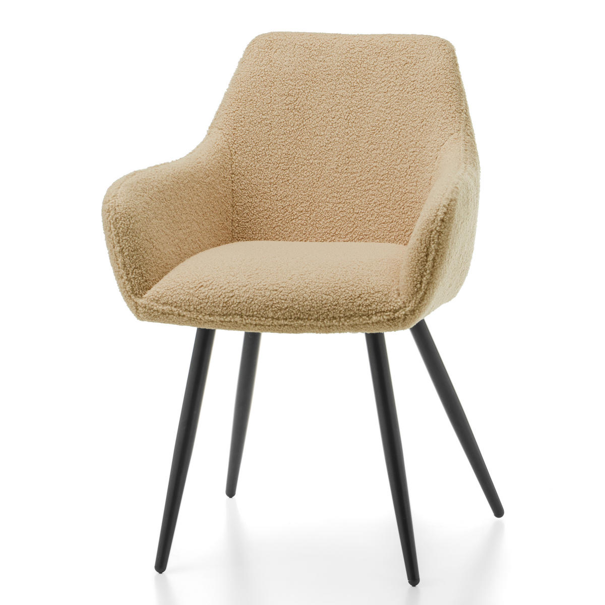 STUHL BOUCLE gepolsterter - beige - Boucle TEDDY - Beige/Schwarz, Metall (58/87/61cm) - NEW HOME