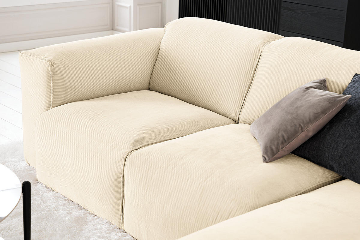 3-SITZER ECKSOFA mit Longchair - Beige/Schwarz, Kunststoff/Textil (251/173cm) - home24