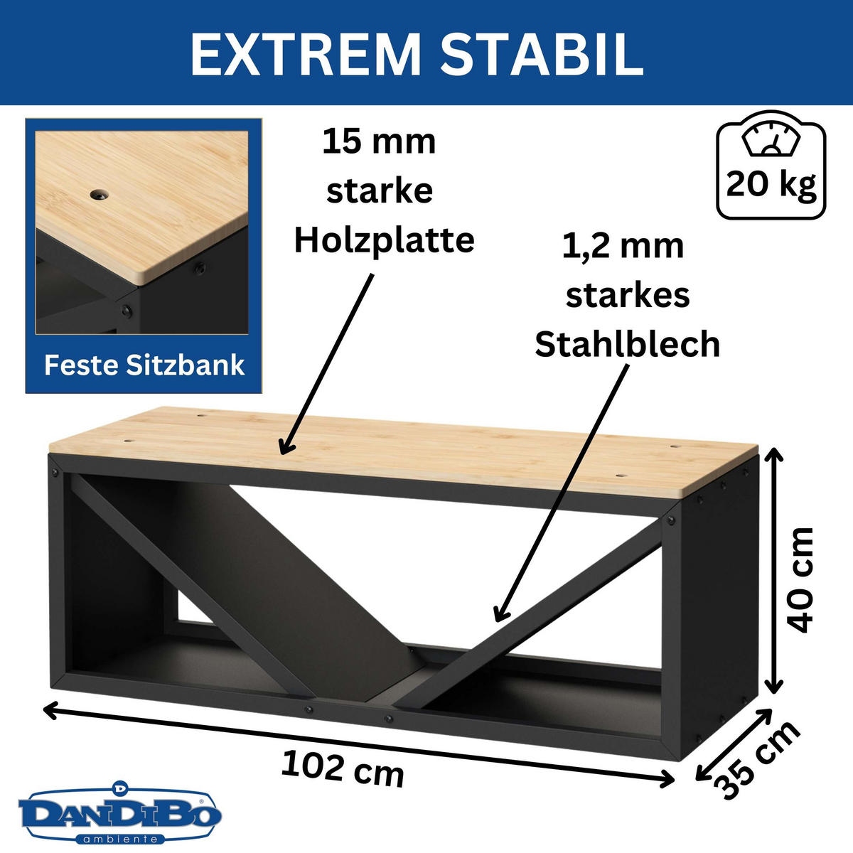 KAMINHOLZREGAL mit Sitzbank für Innen Metall Schwarz - Schwarz, Metall (102/40/35cm) - DanDiBo