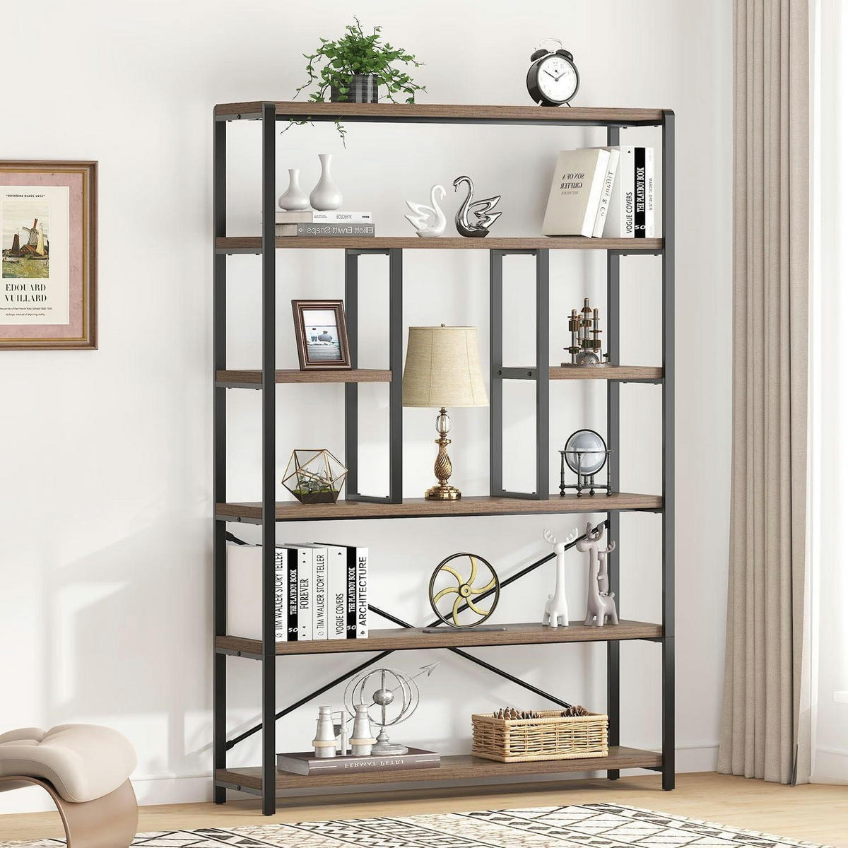 BÜCHERREGAL 180 cm Helles Holz Metall - Braun, Metall (120/178/30cm)