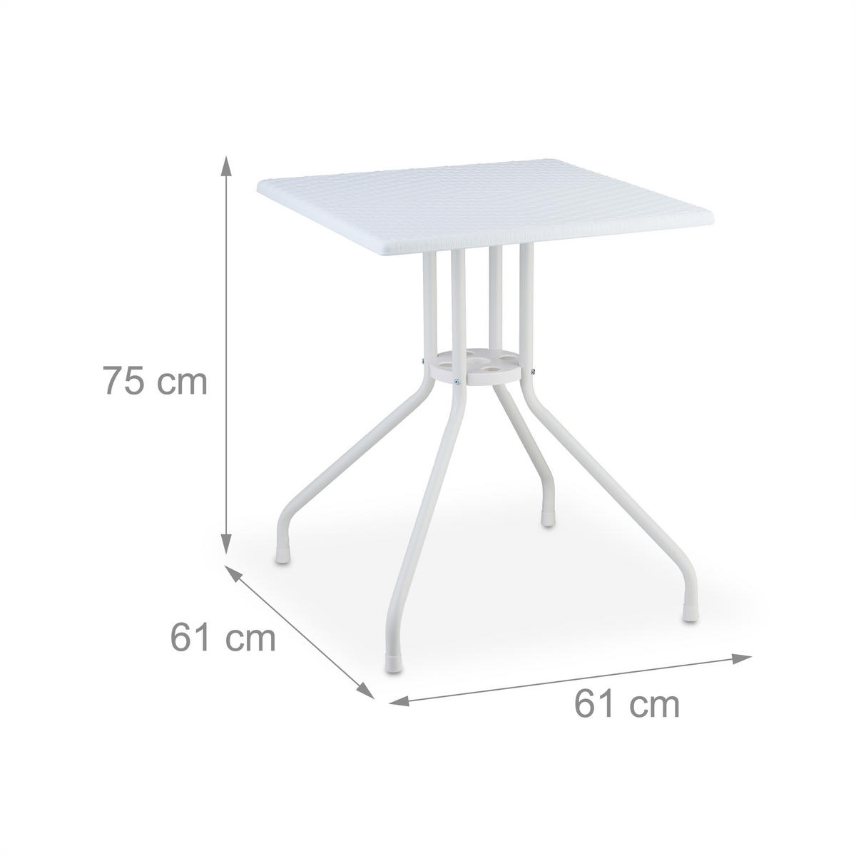 GARTENTISCH - Weiß, Kunststoff/Metall (61/61/75cm) - Relaxdays