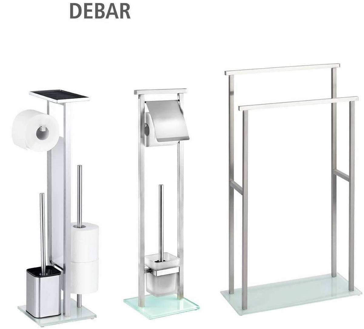 TOILETTENPAPIERHALTER und WC-Bürste mit Glasbehälter 18/18/73 cm - Silberfarben, Glas (18/73/18cm) - Wenko