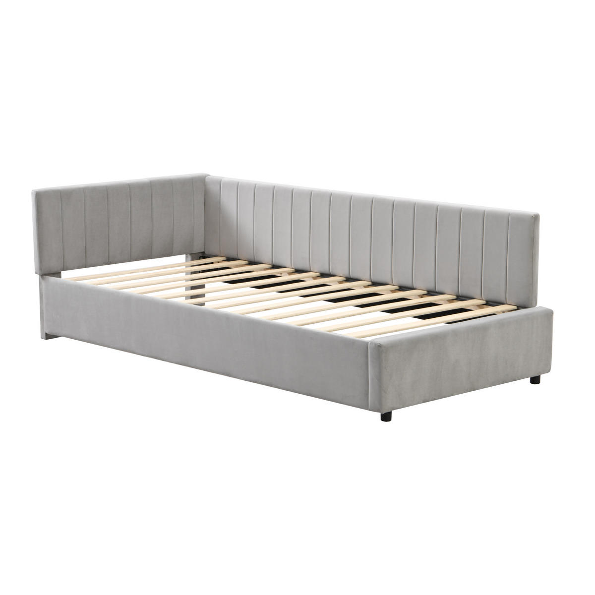 POLSTERBETT 90/200 cm mit Lattenrost hochwertiger Samtstoff grau - Grau, Leder (90/200cm) - OKWISH