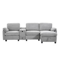 WOHNLANDSCHAFT Cord mit Stauraum und USB-Anschluss 266/136/82 cm Hellgrau - Hellgrau, Textil (136/82/266cm) - Redom