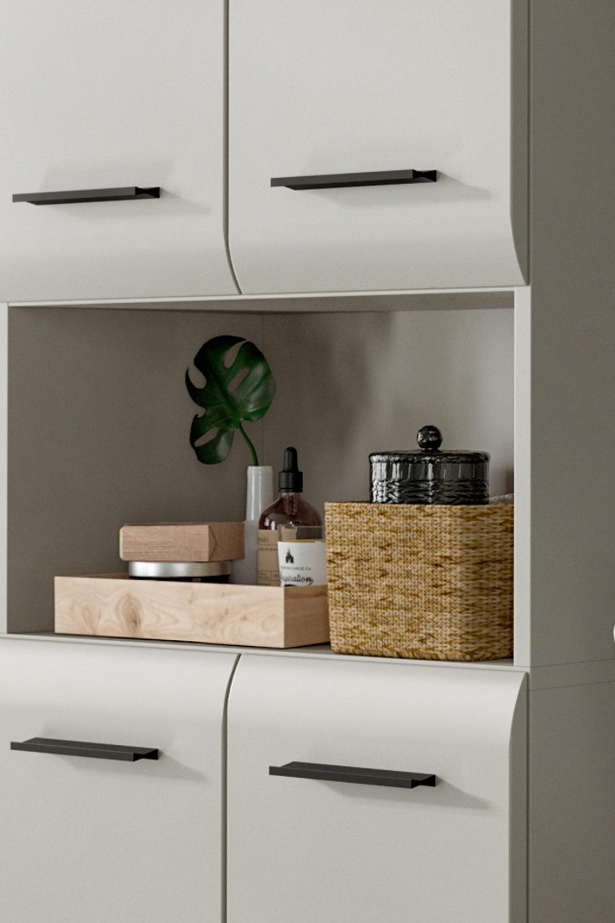 BADMÖBEL-SET Kaschmir 3-teilig 135 cm, Komplettset mit XL Hochschrank - Kaschmir/Schwarz, Glas/Holzwerkstoff (135/185/30cm) - Inn.Furn