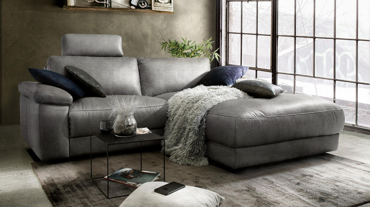 ECKSOFA MOTORISCH. RELAXFUNKTION LOLA Grau Webstoff - Schwarz/Grau, Textil (233/178cm) - KAWOLA