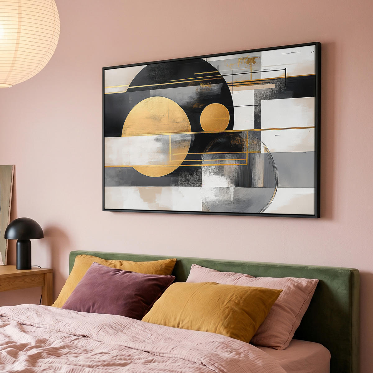 LEINWAND Bilder mit Rahmen - Abstrakt - Gold - Silber - Formen - Ästhetisch - Modern - 120x80 - Goldfarben, Textil (120/80cm) - MuchoWow