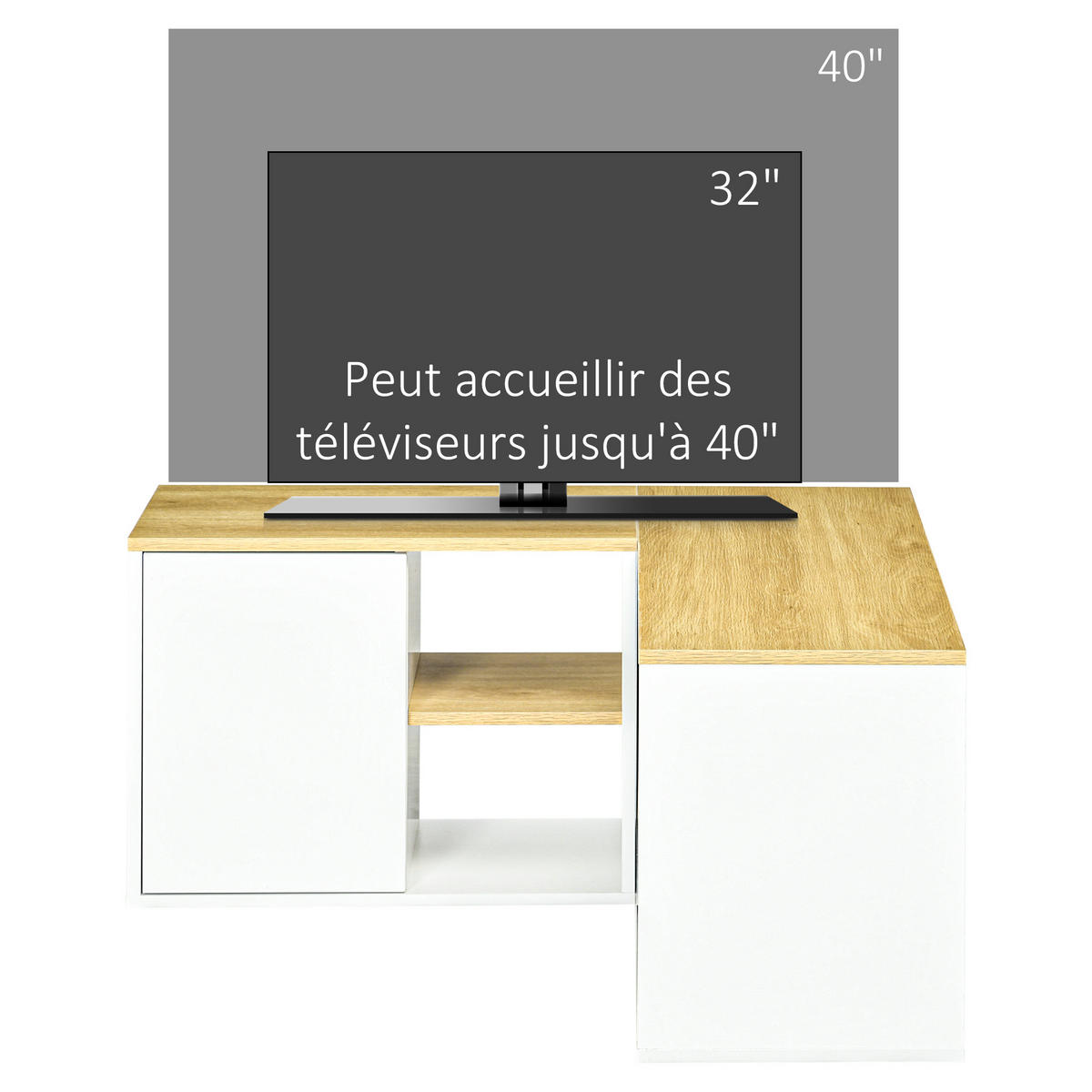 ECK-TV-LOWBOARD Hellbraun/Weiß 90/90/45 cm, Eckdesign, 2 Türen, 3 offene Fächer - Weiß, Holzwerkstoff (90/45/90cm) - PANGIVO