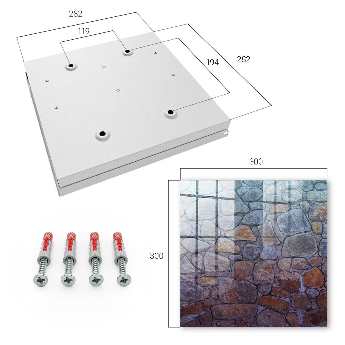 SCHLÜSSELBOX Weiß 30x30 cm – Türöffnung nach rechts - Steintextur - Blaugrau, Metall (30/30/5cm) - TULUP