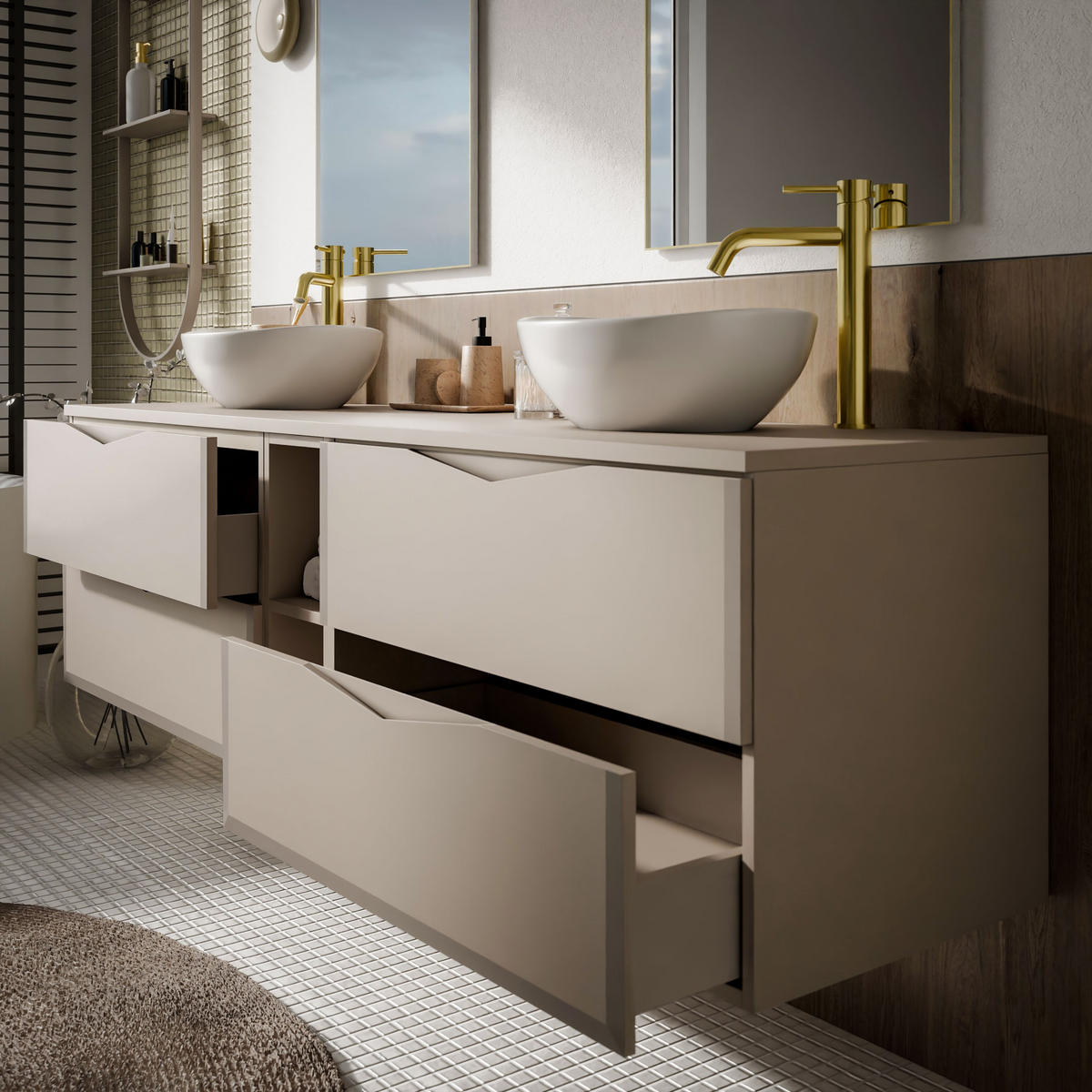 WASCHTISCHUNTERSCHRANK MIRA III 140 cm - Kaschmir, Holzwerkstoff (140/50/46cm) - Lookway