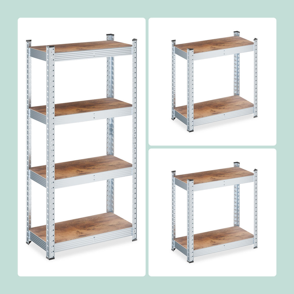 SCHWERLASTREGAL - Alufarben/Braun, Holzwerkstoff/Kunststoff (60/120/30cm) - Relaxdays